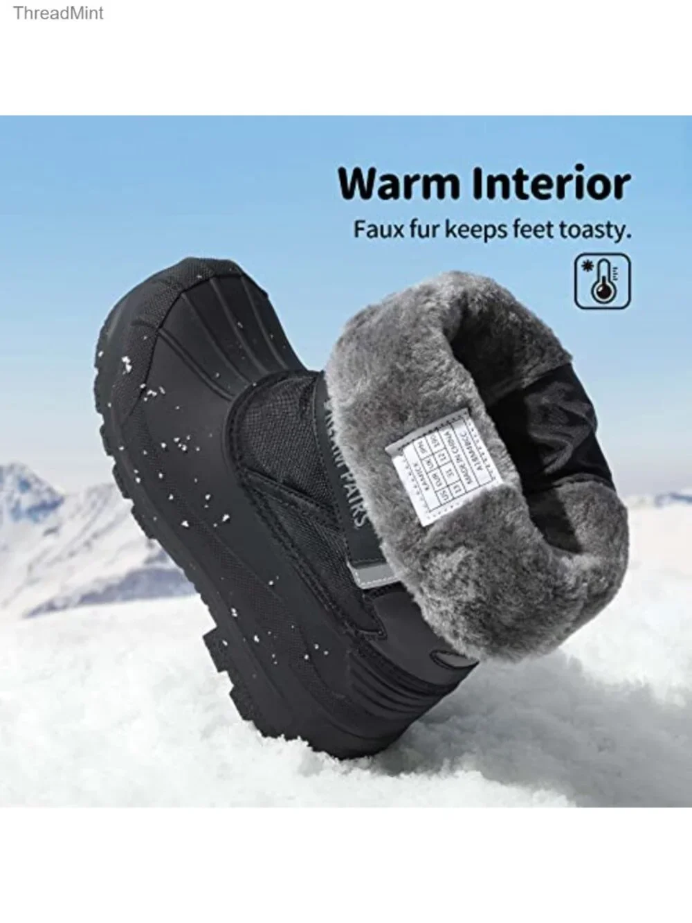 Unisex Kids Snow Waterproof Winter Boots Faux Fur Lined Non-Slip